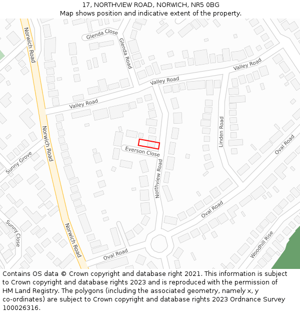 17, NORTHVIEW ROAD, NORWICH, NR5 0BG: Location map and indicative extent of plot