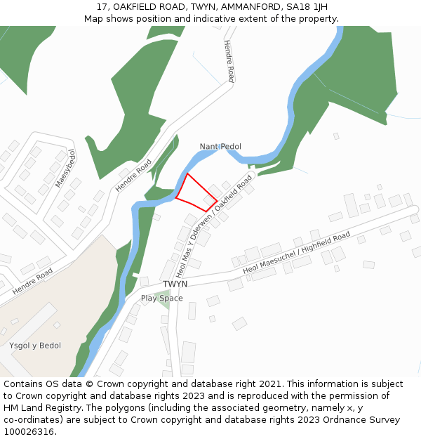 17, OAKFIELD ROAD, TWYN, AMMANFORD, SA18 1JH: Location map and indicative extent of plot