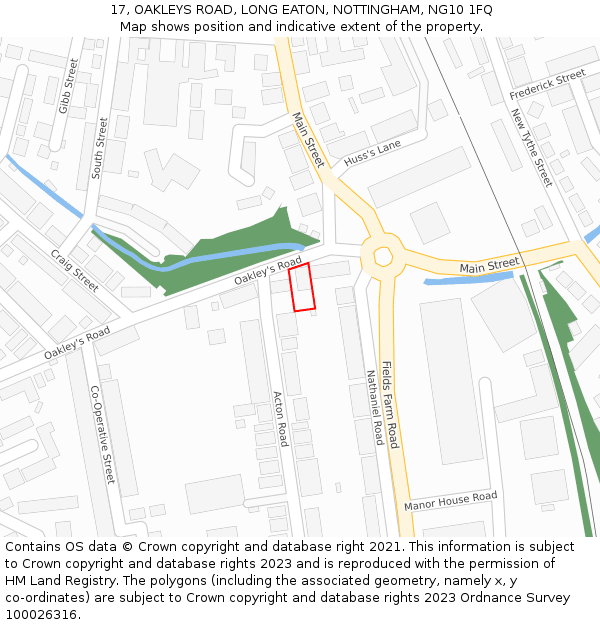 17, OAKLEYS ROAD, LONG EATON, NOTTINGHAM, NG10 1FQ: Location map and indicative extent of plot