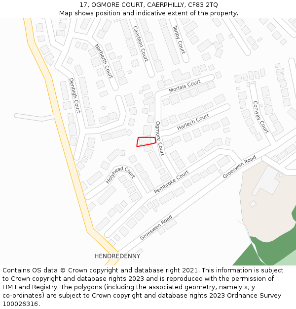 17, OGMORE COURT, CAERPHILLY, CF83 2TQ: Location map and indicative extent of plot