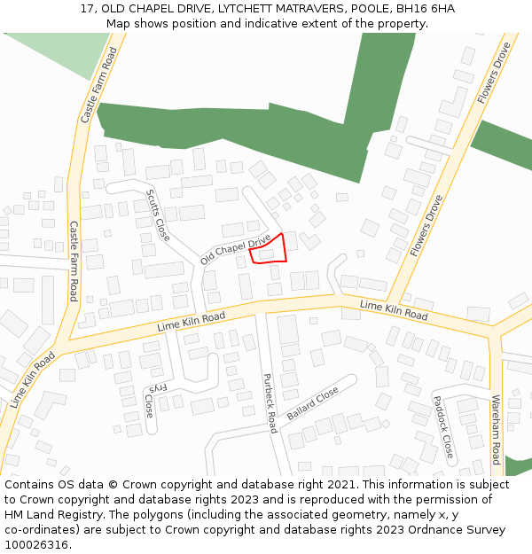 17, OLD CHAPEL DRIVE, LYTCHETT MATRAVERS, POOLE, BH16 6HA: Location map and indicative extent of plot