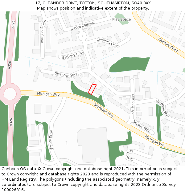 17, OLEANDER DRIVE, TOTTON, SOUTHAMPTON, SO40 8XX: Location map and indicative extent of plot