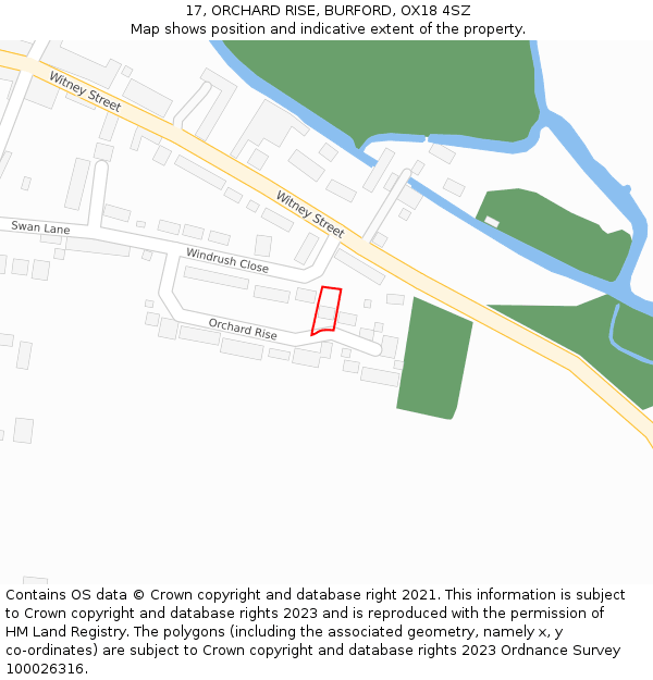 17, ORCHARD RISE, BURFORD, OX18 4SZ: Location map and indicative extent of plot