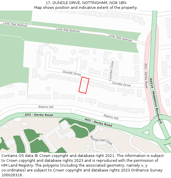 17, OUNDLE DRIVE, NOTTINGHAM, NG8 1BN: Location map and indicative extent of plot