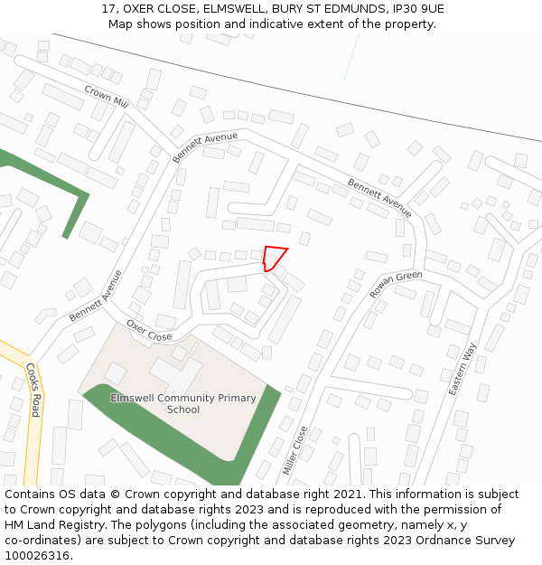 17, OXER CLOSE, ELMSWELL, BURY ST EDMUNDS, IP30 9UE: Location map and indicative extent of plot