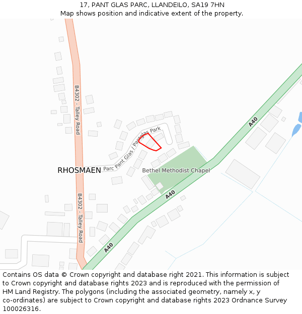 17, PANT GLAS PARC, LLANDEILO, SA19 7HN: Location map and indicative extent of plot