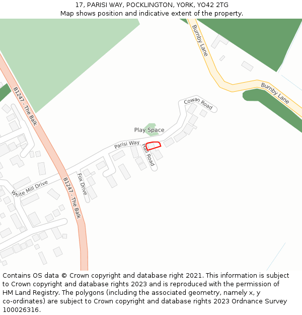 17, PARISI WAY, POCKLINGTON, YORK, YO42 2TG: Location map and indicative extent of plot