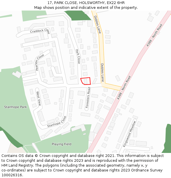 17, PARK CLOSE, HOLSWORTHY, EX22 6HR: Location map and indicative extent of plot