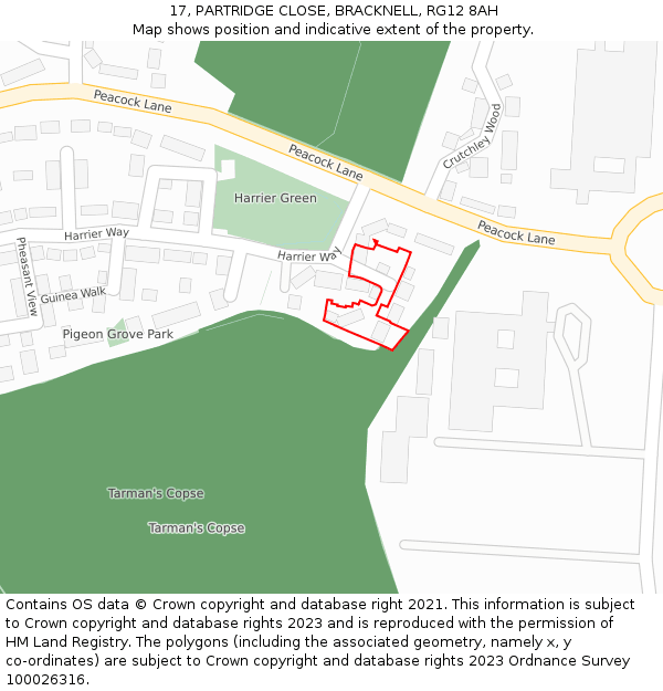 17, PARTRIDGE CLOSE, BRACKNELL, RG12 8AH: Location map and indicative extent of plot