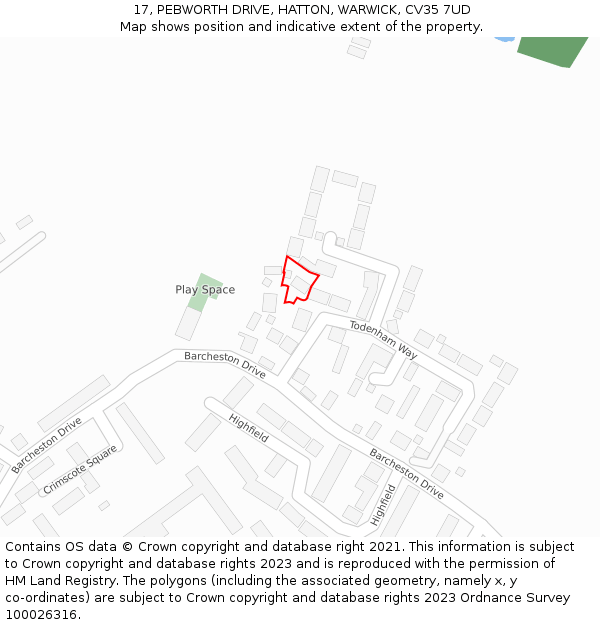 17, PEBWORTH DRIVE, HATTON, WARWICK, CV35 7UD: Location map and indicative extent of plot