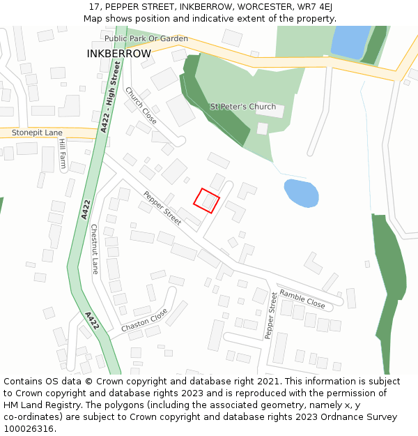 17, PEPPER STREET, INKBERROW, WORCESTER, WR7 4EJ: Location map and indicative extent of plot