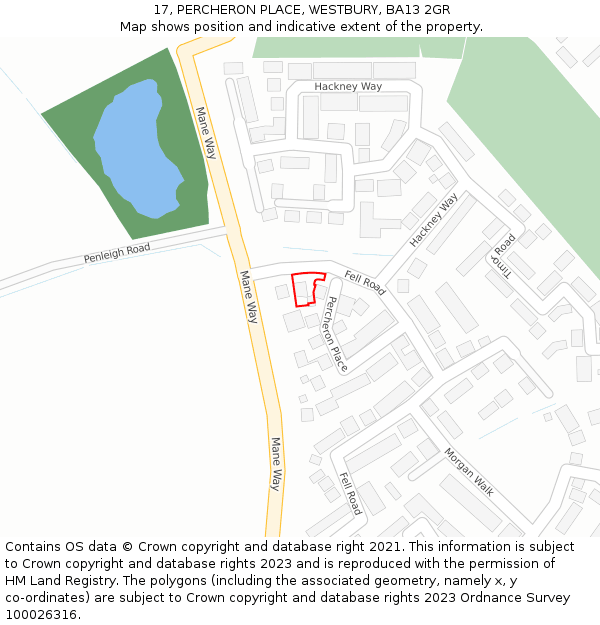 17, PERCHERON PLACE, WESTBURY, BA13 2GR: Location map and indicative extent of plot