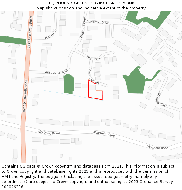 17, PHOENIX GREEN, BIRMINGHAM, B15 3NR: Location map and indicative extent of plot