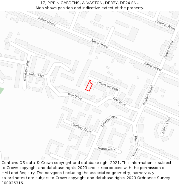 17, PIPPIN GARDENS, ALVASTON, DERBY, DE24 8NU: Location map and indicative extent of plot