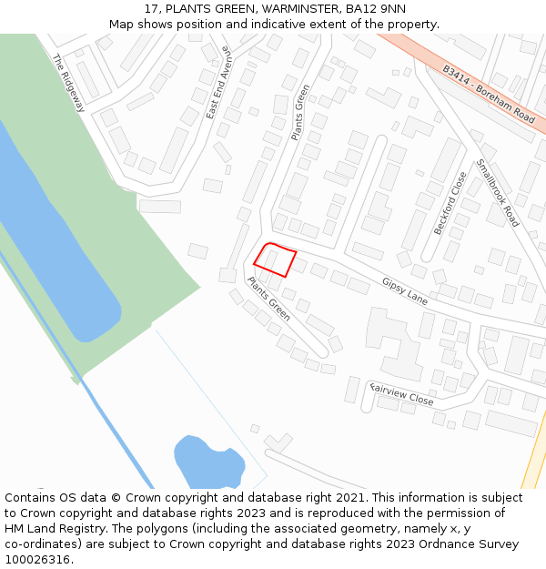 17, PLANTS GREEN, WARMINSTER, BA12 9NN: Location map and indicative extent of plot