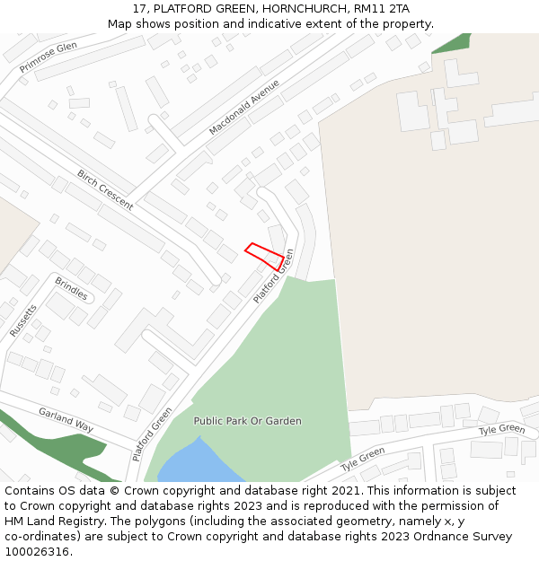 17, PLATFORD GREEN, HORNCHURCH, RM11 2TA: Location map and indicative extent of plot