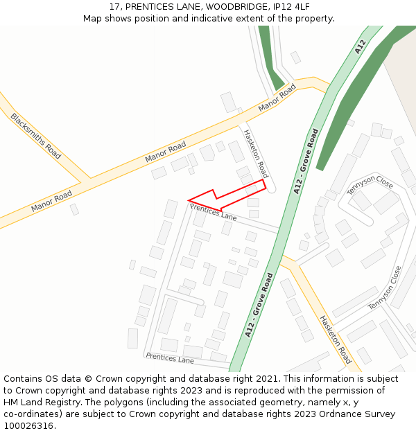 17, PRENTICES LANE, WOODBRIDGE, IP12 4LF: Location map and indicative extent of plot