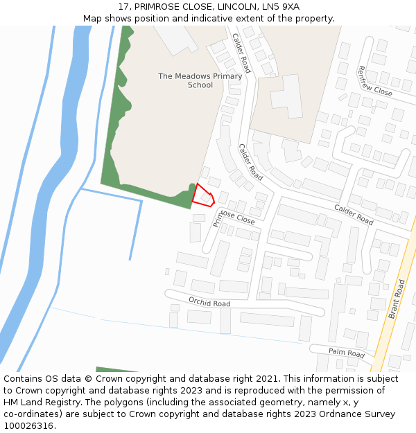 17, PRIMROSE CLOSE, LINCOLN, LN5 9XA: Location map and indicative extent of plot