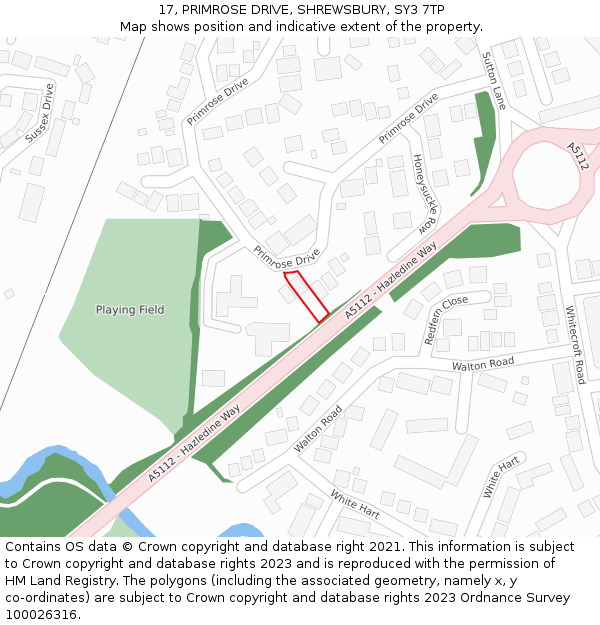 17, PRIMROSE DRIVE, SHREWSBURY, SY3 7TP: Location map and indicative extent of plot