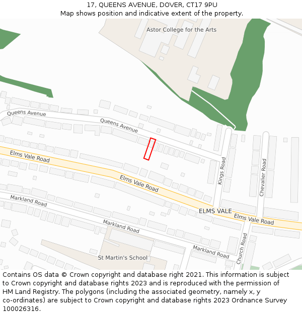 17, QUEENS AVENUE, DOVER, CT17 9PU: Location map and indicative extent of plot