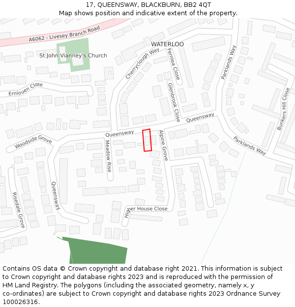 17, QUEENSWAY, BLACKBURN, BB2 4QT: Location map and indicative extent of plot