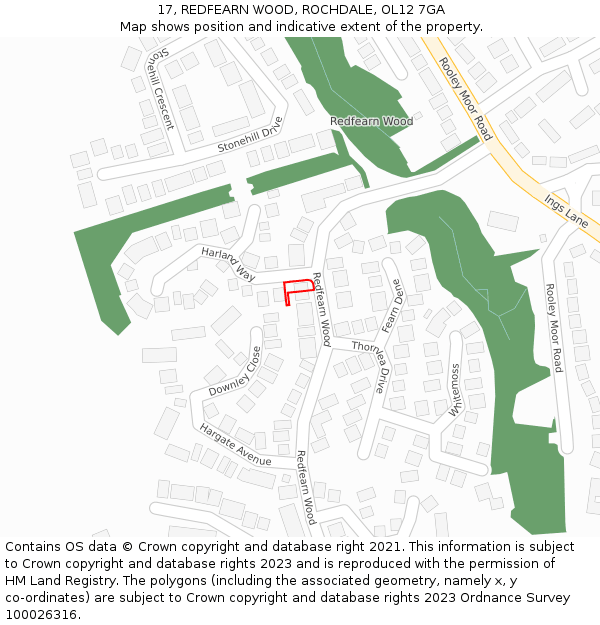 17, REDFEARN WOOD, ROCHDALE, OL12 7GA: Location map and indicative extent of plot