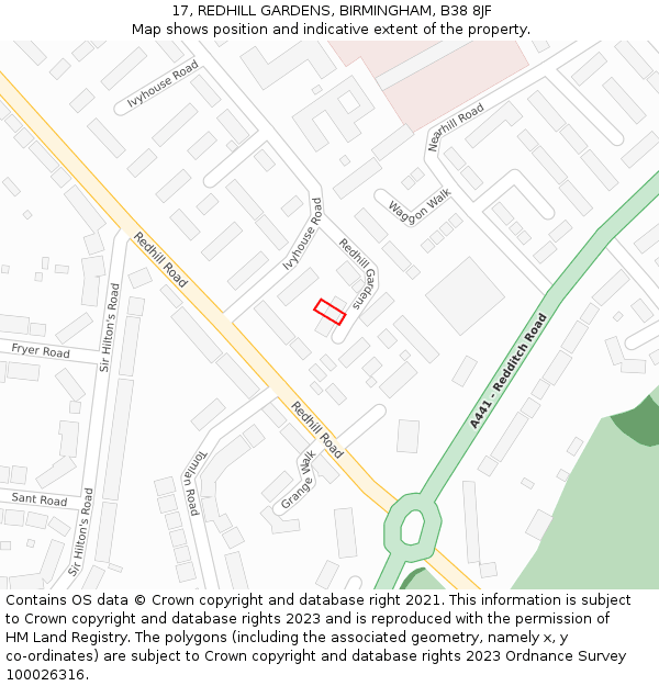 17, REDHILL GARDENS, BIRMINGHAM, B38 8JF: Location map and indicative extent of plot