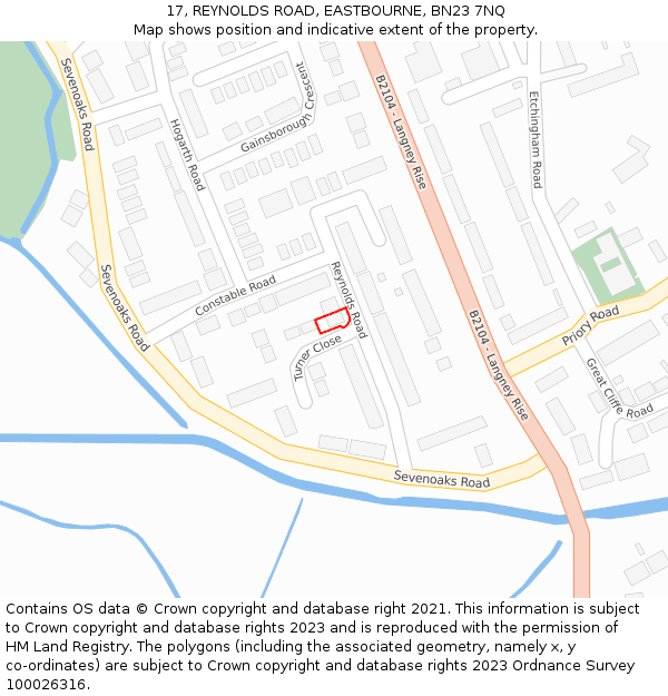 17, REYNOLDS ROAD, EASTBOURNE, BN23 7NQ: Location map and indicative extent of plot