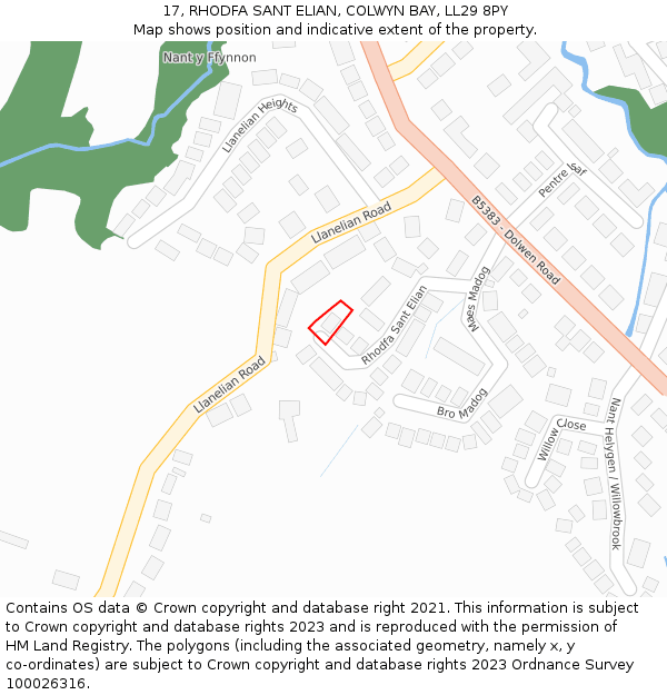 17, RHODFA SANT ELIAN, COLWYN BAY, LL29 8PY: Location map and indicative extent of plot