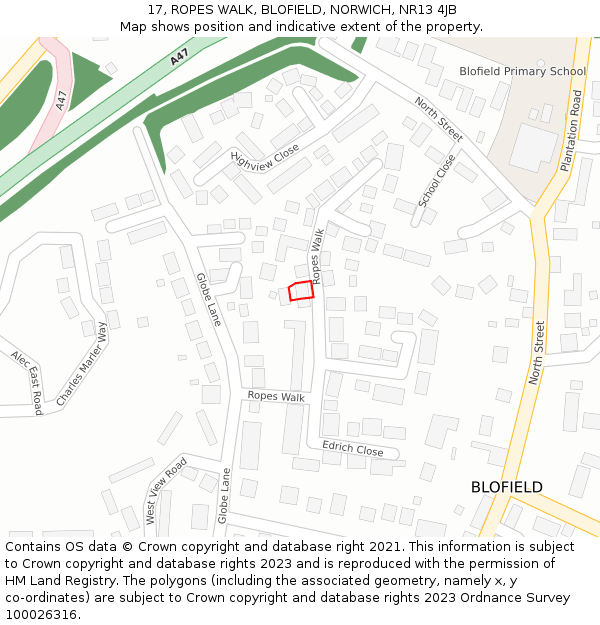 17, ROPES WALK, BLOFIELD, NORWICH, NR13 4JB: Location map and indicative extent of plot