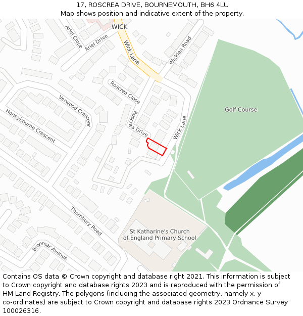 17, ROSCREA DRIVE, BOURNEMOUTH, BH6 4LU: Location map and indicative extent of plot