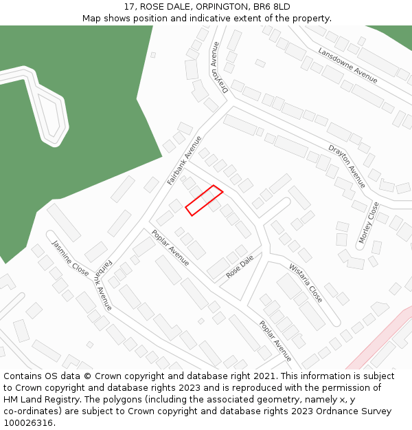 17, ROSE DALE, ORPINGTON, BR6 8LD: Location map and indicative extent of plot