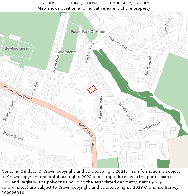 17, ROSE HILL DRIVE, DODWORTH, BARNSLEY, S75 3LY: Location map and indicative extent of plot