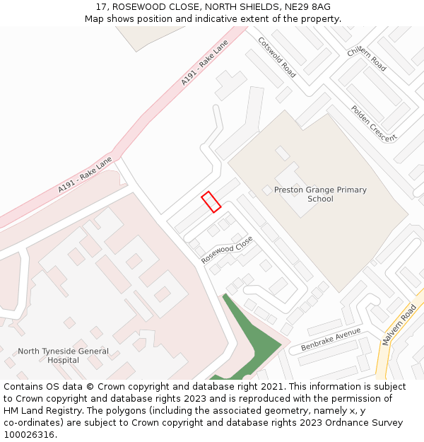 17, ROSEWOOD CLOSE, NORTH SHIELDS, NE29 8AG: Location map and indicative extent of plot