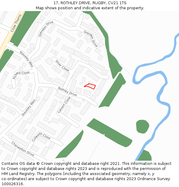 17, ROTHLEY DRIVE, RUGBY, CV21 1TS: Location map and indicative extent of plot