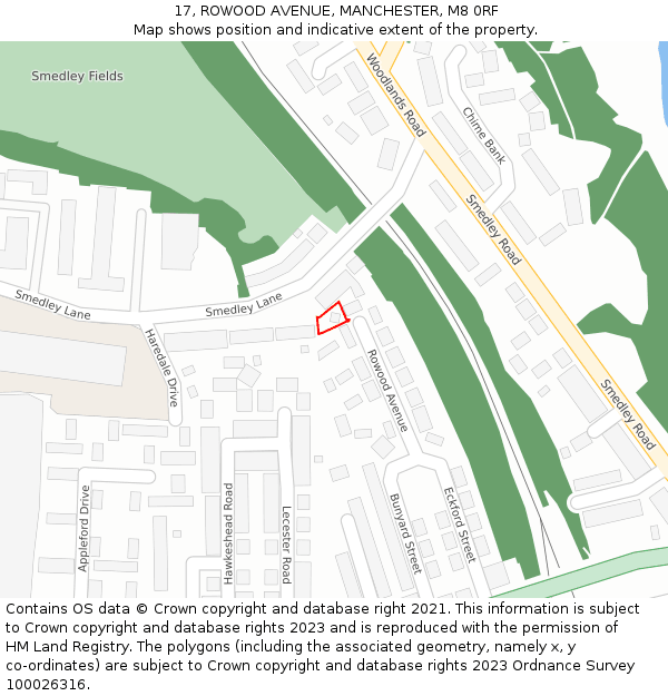 17, ROWOOD AVENUE, MANCHESTER, M8 0RF: Location map and indicative extent of plot