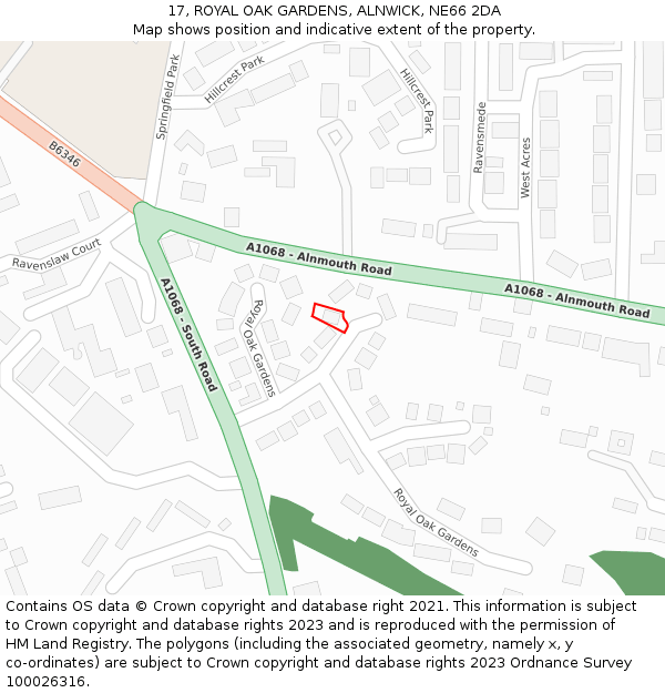17, ROYAL OAK GARDENS, ALNWICK, NE66 2DA: Location map and indicative extent of plot