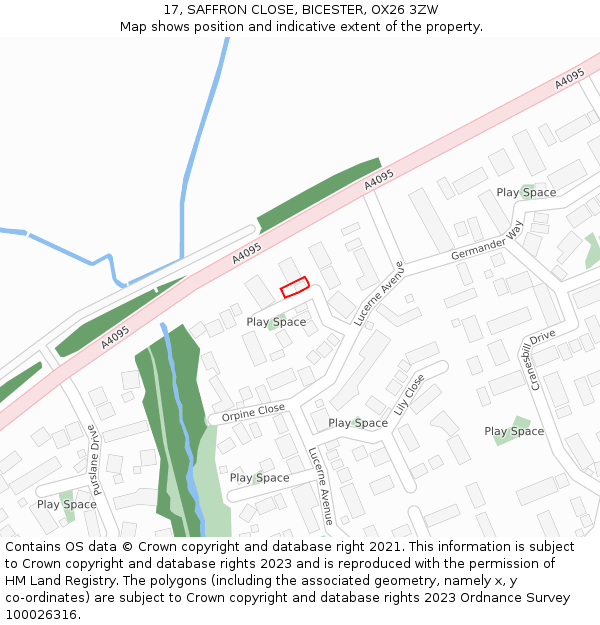 17, SAFFRON CLOSE, BICESTER, OX26 3ZW: Location map and indicative extent of plot