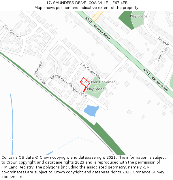 17, SAUNDERS DRIVE, COALVILLE, LE67 4ER: Location map and indicative extent of plot