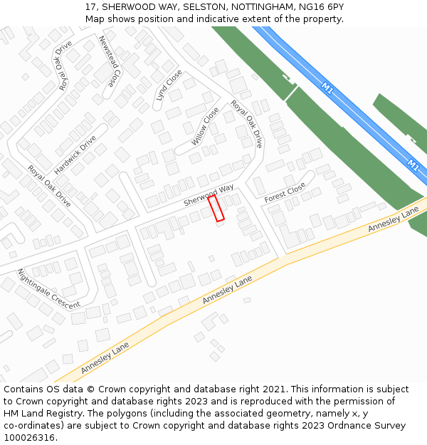 17, SHERWOOD WAY, SELSTON, NOTTINGHAM, NG16 6PY: Location map and indicative extent of plot