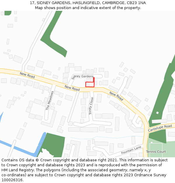 17, SIDNEY GARDENS, HASLINGFIELD, CAMBRIDGE, CB23 1NA: Location map and indicative extent of plot