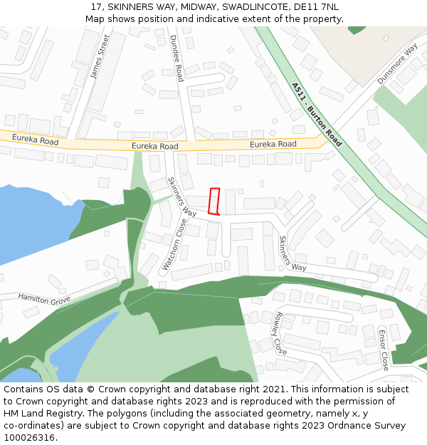 17, SKINNERS WAY, MIDWAY, SWADLINCOTE, DE11 7NL: Location map and indicative extent of plot