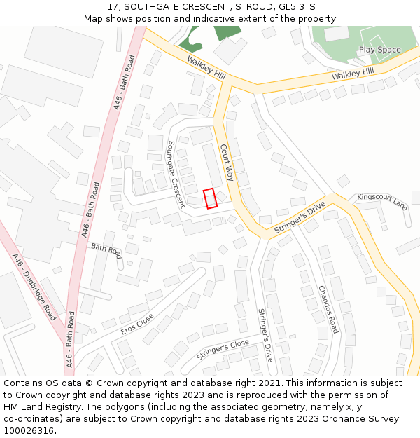 17, SOUTHGATE CRESCENT, STROUD, GL5 3TS: Location map and indicative extent of plot