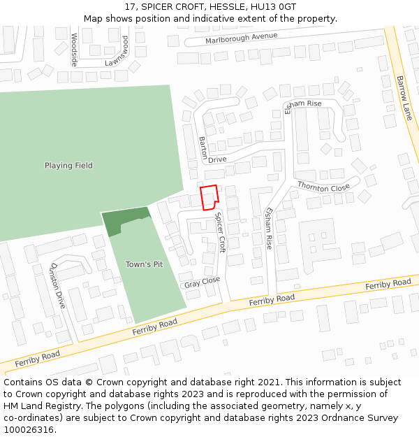 17, SPICER CROFT, HESSLE, HU13 0GT: Location map and indicative extent of plot