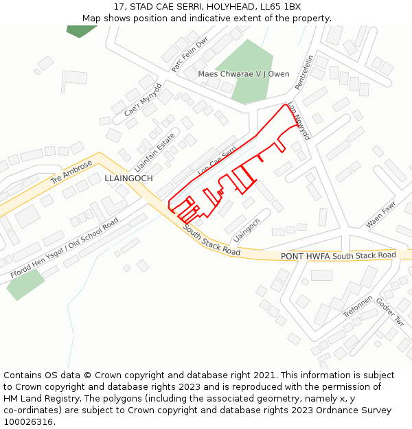 17, STAD CAE SERRI, HOLYHEAD, LL65 1BX: Location map and indicative extent of plot