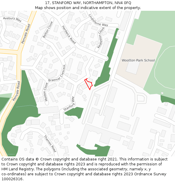 17, STANFORD WAY, NORTHAMPTON, NN4 0FQ: Location map and indicative extent of plot