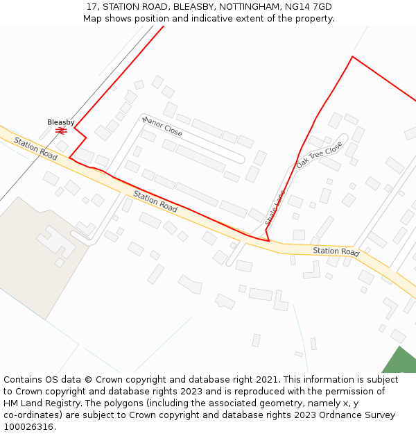 17, STATION ROAD, BLEASBY, NOTTINGHAM, NG14 7GD: Location map and indicative extent of plot