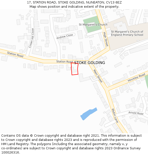 17, STATION ROAD, STOKE GOLDING, NUNEATON, CV13 6EZ: Location map and indicative extent of plot