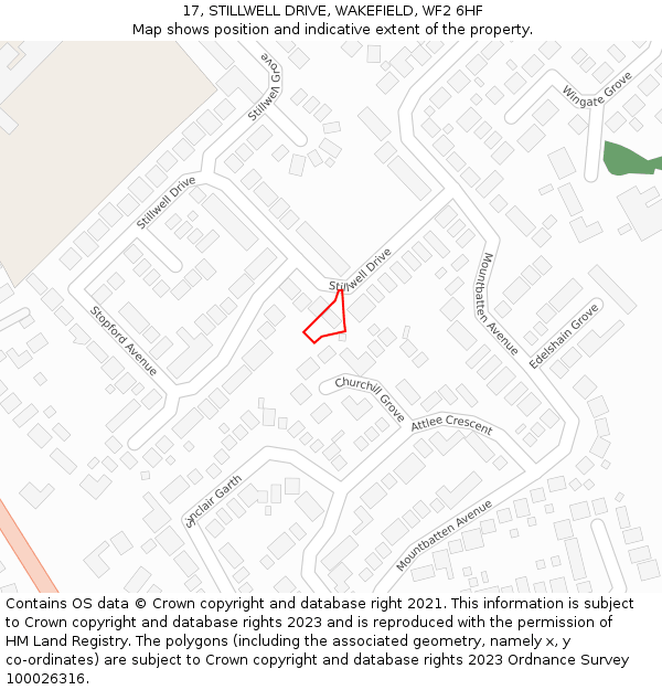 17, STILLWELL DRIVE, WAKEFIELD, WF2 6HF: Location map and indicative extent of plot