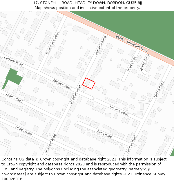 17, STONEHILL ROAD, HEADLEY DOWN, BORDON, GU35 8JJ: Location map and indicative extent of plot